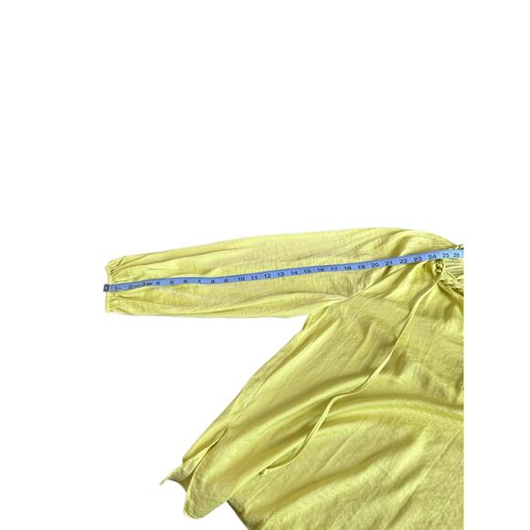 Kobi Halperin Neon Yellow Office Work Satin Farryn Tie Neck Blouse Size Medium - Picture 10 of 11